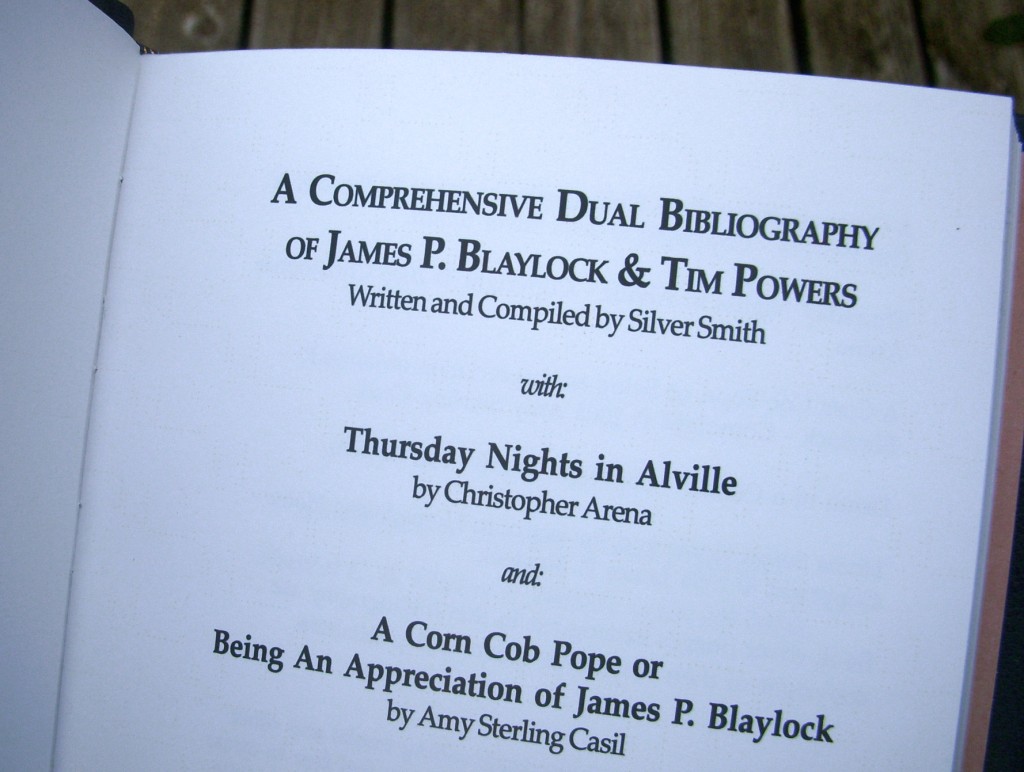 Title page of the James P. Blaylock and Tim Powers limited edition bibliography.